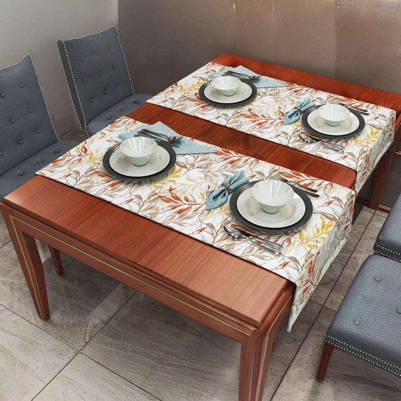 Table Runner, 45 x 140 cm Linen Velvet Fabric with Modern Leaves Design, Elegant Rectangular Cover for Dining Kitchen or Living Room Tables, for Daily Use and Special Occasions