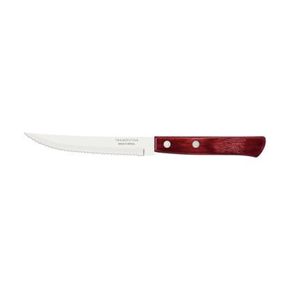 Steak Knife with Stainless-Steel Serrated Blade, Durable Treated Red Polywood Handle, Perfect for BBQ, Kitchen, and Dining, 5-Inch Blade