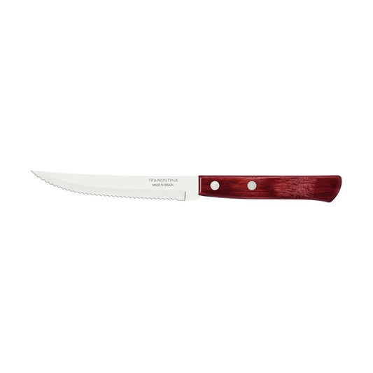 Steak Knife with Stainless-Steel Serrated Blade, Durable Treated Red Polywood Handle, Perfect for BBQ, Kitchen, and Dining, 5-Inch Blade