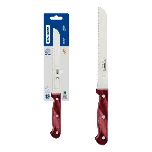Polywood Stainless Steel Bread Knife, 7-Inch Blade, Durable Wooden Handle, Perfect for Slicing Bread, Cakes, and Pastries, Red Handle, Elegant Design, Kitchen Essential