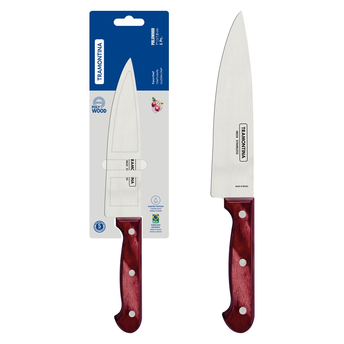 Chef’s Knife, Premium Stainless Steel Blade, Polywood Handle, 7-Inch Blade Length, Durable and Ergonomic, Red Handle, Professional Kitchen Knife