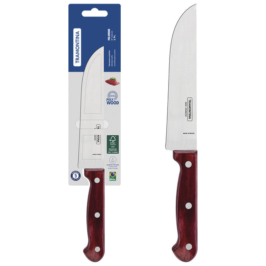 Polywood Stainless Steel Kitchen Knife with Wooden Handle, 6-Inch Blade, Red - Designed for High Performance and Durability, Ideal for Professional and Home Kitchens, Precision Cr