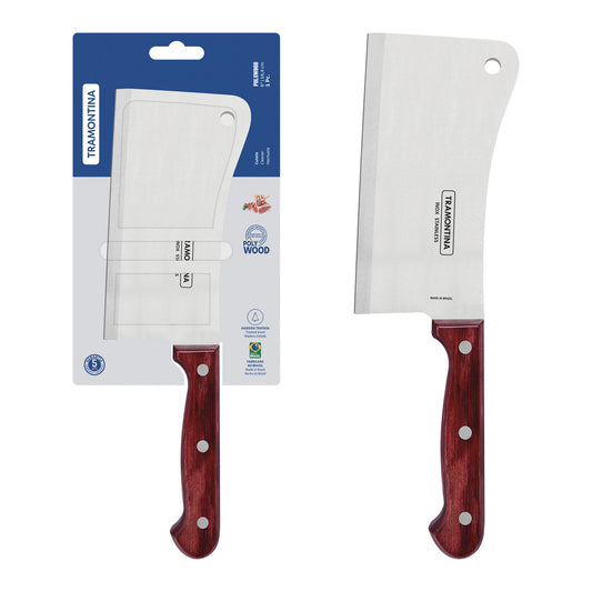 6 Inch Cleaver, Heavy-Duty Stainless Steel Blade with Polywood Handle, Ideal for Meat Cutting and Chopping, Silver and Brown, Durable and Long-Lasting Design