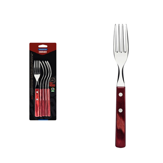 6-Piece Steak Fork Set, Stainless Steel Blades, Durable Treated Polywood Handles, Comfortable Grip, Heat-Resistant, Elegant Red Design, Perfect for Everyday Dining and Special Occasions