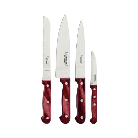 Stainless Steel Polywood Red 4 pcs Knives set