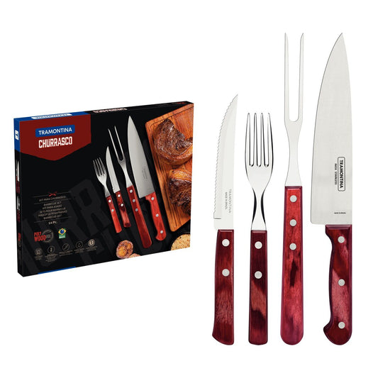 14-Piece Fork and Knife Set with Durable Polywood Red Handles – Premium Stainless Steel Cutlery Set for Dining and Everyday Use, Ultra Sharp, High Anti-Rust, Non-stick Blades - De
