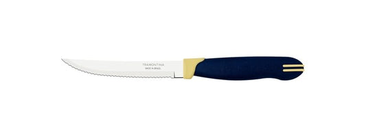 5" Steak Knife, Stainless Steel Blade, Blue and Cream Polypropylene Handle, Durable and Dishwasher Safe