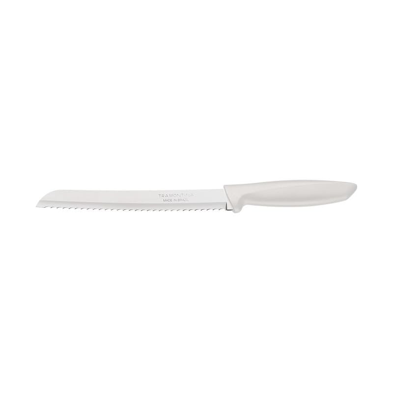 Plenus Bread Knife, 8-Inch Stainless Steel Blade, Durable Off-White Polypropylene Handle, Lightweight and Ergonomic Design, Perfect for Cutting Bread and Pastries - Pack of 12