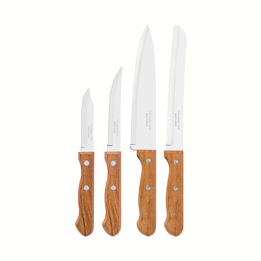 4 Piece Chef Knives Set – Stainless Steel Kitchen Knives with Natural Wood Handles – Professional Cutting Tools for Meat, Vegetables & Fruits – Sharp & Durable Blades