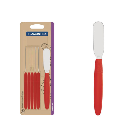 Taramontina Spatula Spreader Set – 6 Pieces – Stainless Steel Blade with Red Handle – Ideal for Spreading & Serving