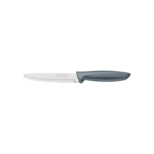 Plenus 12-Piece 5" Jumbo Steak Knife Set – Serrated Stainless Steel Blades with Gray Polypropylene Handles – Durable & Dishwasher Safe