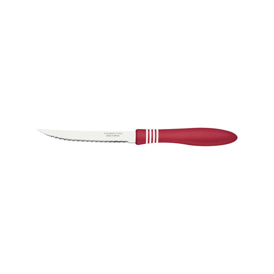 12-Piece Steak Knife Set, 5-Inch Stainless Steel Serrated Blades with Ergonomic Red Handles, Sharp & Durable for Cutting Meat, BBQ, and Kitchen Use