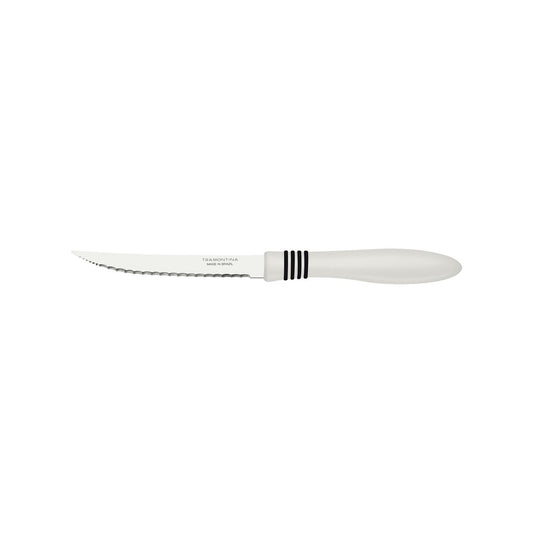 12-Piece Steak Knife Set, 5-Inch Stainless Steel Serrated Blades with Ergonomic White Handles, Sharp & Durable for Cutting Meat, BBQ, and Kitchen Use