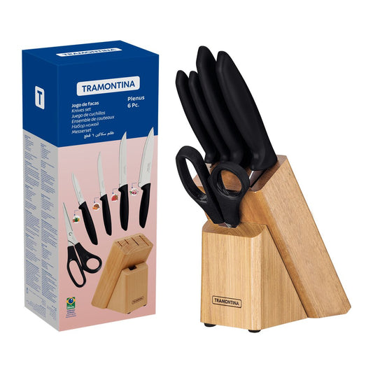 Knives Set 6 Pcs Stainless Steel blades with ergonomic polypropylene handles & Block, dishwasher Safe. - Designed for High Performance and Durability, Ideal for Professional and H