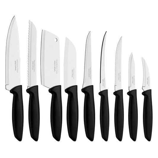 Plenus 9 Pieces Knife Set with Stainless Steel Blade and Black Polypropylene Handle - Designed for High Performance and Durability, Ideal for Professional and Home Kitchens, Preci