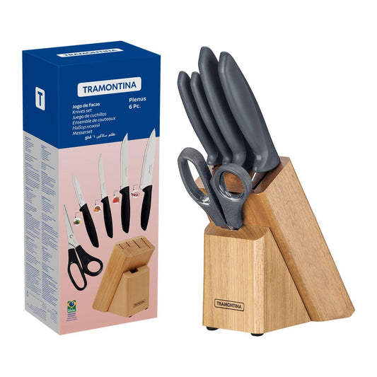Knives Set 6 Pcs Stainless Steel blades with ergonomic polypropylene handles & Block, dishwasher Safe