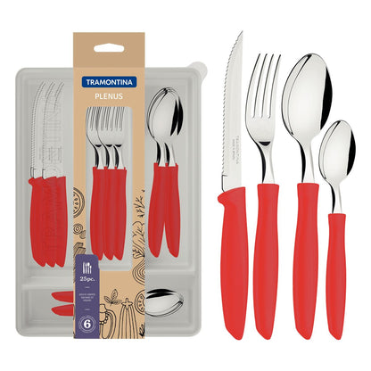 Ipanema 24-Piece Cutlery Set with Drawer, Stainless Steel Blades, Durable Red Handles, Perfect for Daily Use, Dishwasher Safe, Stylish Modern Design