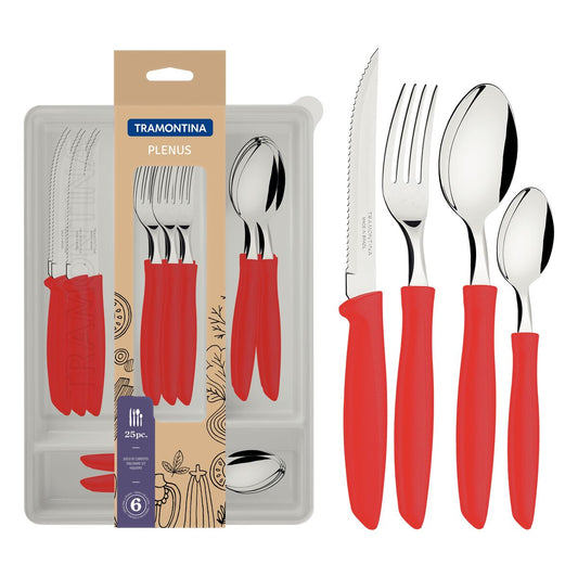 Ipanema 24-Piece Cutlery Set with Drawer, Stainless Steel Blades, Durable Red Handles, Perfect for Daily Use, Dishwasher Safe, Stylish Modern Design