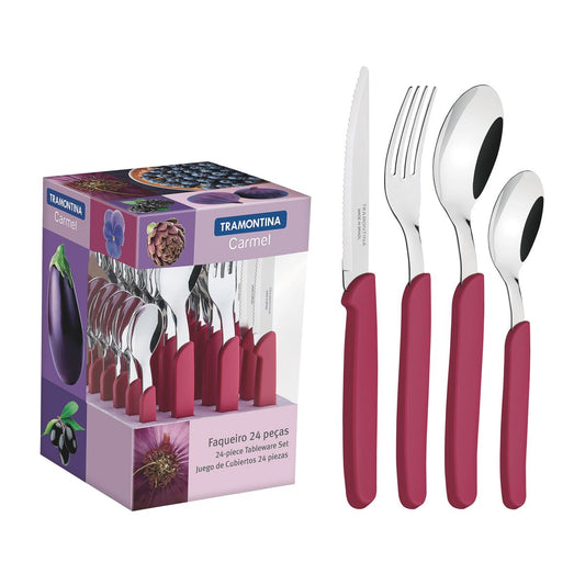 Carmel Cutlery Set – 24 Pieces – Medium Purpura Color – Stainless Steel Blades with Comfortable Handles