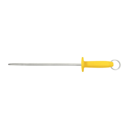 Professional Grooved Magnetic Knife Sharpener, 14-Inch Carbon Steel Rod with Yellow Polypropylene Handle, Durable and Efficient for Sharpening Blades