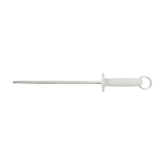 Professional 12 Inches Grooved Sharpener with Carbon Steel Rod and White Polypropylene Handle