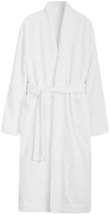 Hotel Collection Bathrobe in White, made from 100% Soft and Absorbent Cotton, a Unisex Robe for Men and Women, One Size Fits All, 1350g, perfect for Home, Spa, and Bathroom Luxury Use