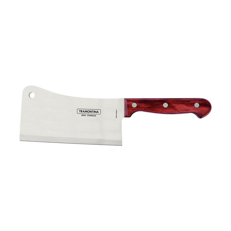 6 Inch Cleaver, Heavy-Duty Stainless Steel Blade with Polywood Handle, Ideal for Meat Cutting and Chopping, Silver and Brown, Durable and Long-Lasting Design