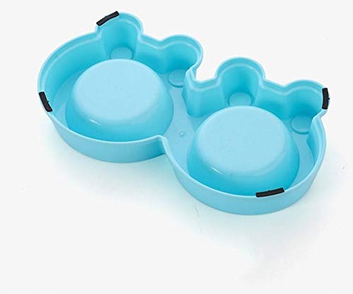 Pet Double Diner Stainless Steel Dog Feeding Bowl Set with Stable Plastic Frog Shaped Stand Best Cat Bowls Station Perfect for Dogs Cats Puppies Blue