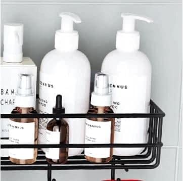 YARAX Metal Bathroom Shelf Shower Shelf Adhesive Shower Caddy For Shampoo Holder Kitchen Rack Wall Holder Box Storage Basket With Hook Magic Sticker Shower Rack Shelf With 4 Hook