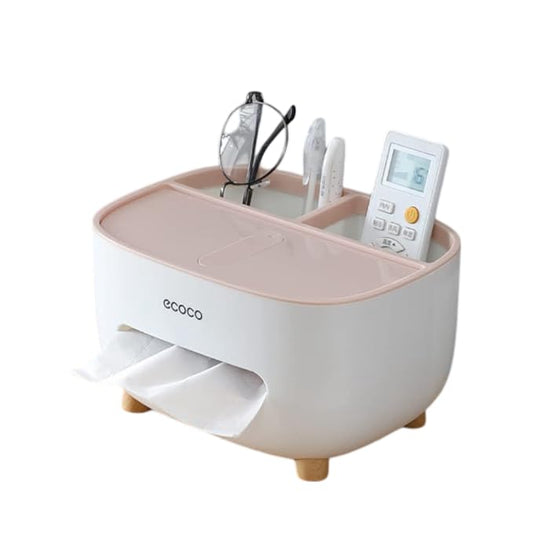 Tissue Box Cover Holder with Storage Compartments, Multi-functional for Remote Controls, Glasse and More, Pink, 20.83 x 16 x 11.94 cm