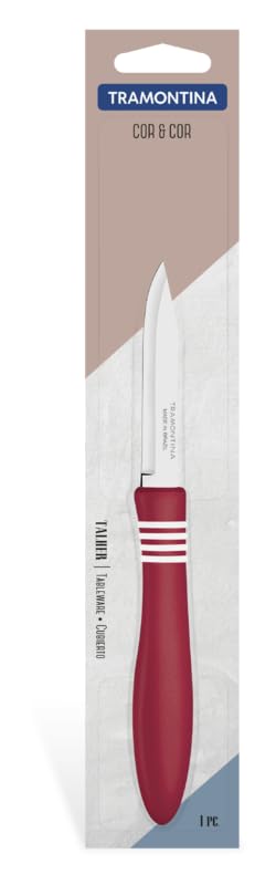 Cor & Cor 3" Vegetable and Fruit Knife, Stainless Steel Blades, Red Polypropylene Handles, Dishwasher Safe, Compact and Versatile Kitchen Tool