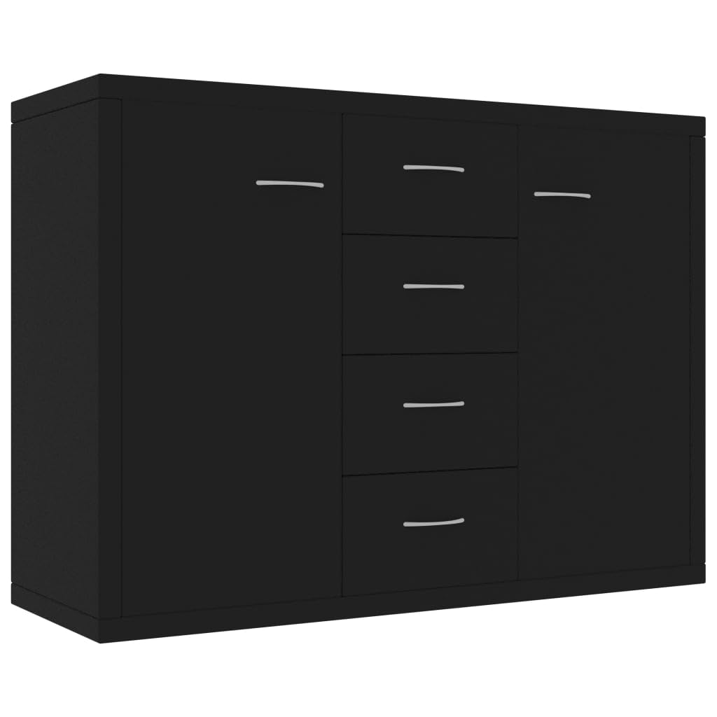 Sideboard Storage Cabinet in Black, Engineered Wood Home Interior Decor for Living Room or Bedroom, Shelf Stand Furniture Organiser, Buffet Server, Sleek Design