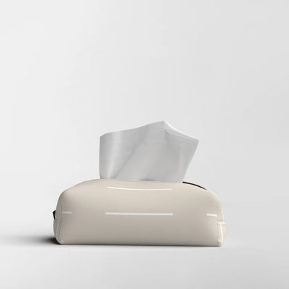 HOME Tissue Box, Fabric Exterior with Leather Inner Layer, Decorative Zippered Tissue Holder, Elegant Stitching, Durable Soft Material for Home Office Living Room or Bathroom