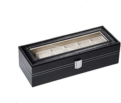 WATCH ORGANIZER-LEATHER-BLACK-6 SLOTS