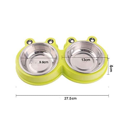 SHIZPHH Double Dog Cat Bowls Double Premium Stainless Steel Pet Bowls with Cute Modeling Pet Food Water Feeder Food Bowls (Color : Green)