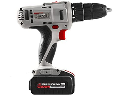 Crown ct21074l drill with 2 lithium batteries (13mm, grey/black)