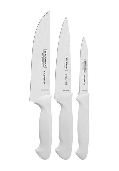 Premium Knife Set, 3-Piece with White Handles – High-Quality Stainless Steel Blades for Precision Cutting, Perfect for Everyday Kitchen Use - Designed for High Performance and Dur
