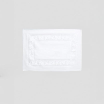 Hotel Cotton Bath Mat, White, Soft and Absorbent 100% Cotton, High GSM Shower Mat with Greek Key Border for Bathroom Floor Comfort, 50x70 cm, 300g