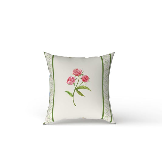 Azure Cushion Cover in a soft Cotton-Like fabric, featuring a beautiful White, Pink, and Green floral design, 40x40 cm, a charming and decorative accent for any sofa, couch or bedroom