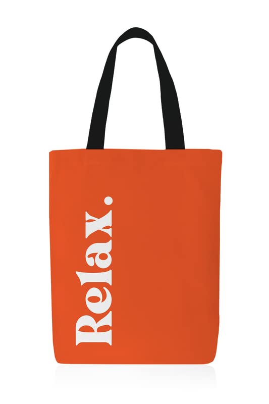 Canvas Relax Tote Bag, a Durable and Reusable Shopping Bag in Orange & White, 32x45 cm, Medium Size, a Stylish and Practical Carrier for Groceries, Books, Beach Essentials, or Everyday Use