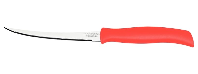 Serrated Tomato Knife with Handle, 5-Inch Length, Red