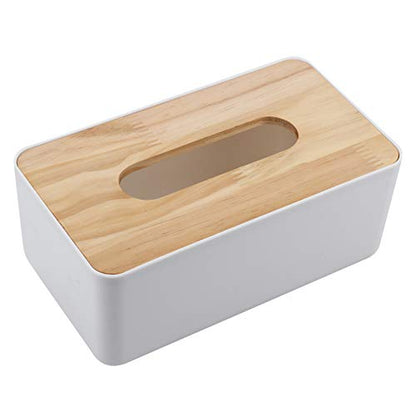 Face Tissue Box Cover Removable Bamboo/Wood Cover Plastic Tissue Box Holder Tissue Holder Tissue Holder Organizer Storage Organizer for Home Bathroom Car Office Table(Bambu cover square large)