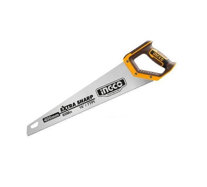 INGCO Hand Saw Size: 16"(400mm), Thickness: 0.9mm, 7TPI, Material: 65Mn, With extra sharp teeth, With teeth protector, Heat treatment, Model : HHAS15400