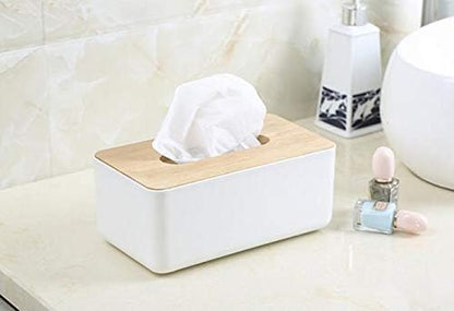 JK Enterprise 1pc Square Shape Wooden Cover Plastic Tissue Box Holder | Paper Napkin Holder Case | Tissue Holder Dispenser Organizer for Car Decor Home Room Hotel
