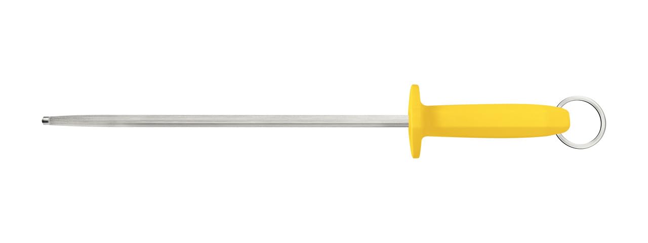 Professional Grooved Magnetic Knife Sharpener, 14-Inch Carbon Steel Rod with Yellow Polypropylene Handle, Durable and Efficient for Sharpening Blades