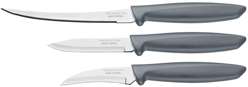 Plenus 3 Pieces Knife Set with Stainless Steel Blade and Gray Polypropylene Handle - Designed for High Performance and Durability, Ideal for Professional and Home Kitchens, Precis