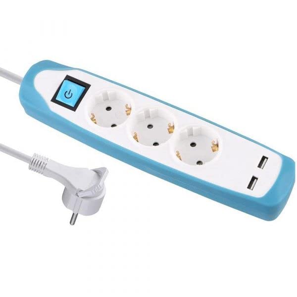 Pluguard power strip 3 outlets with switch and silicon cover - 2 usb / 2.1 a - 2m cable -white | (m-316)