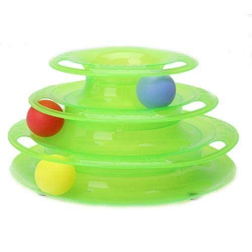 Tower of Tracks Ball Spin Cat Play Tower Three Levels for Group Play, Toy with 3 Balls, Green