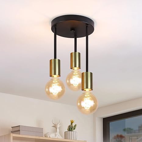 Modern 3-Light Ceiling Pendant, Black and Gold Finish, Edison Bulb Compatible, for Kitchen, Hallway, Dining Room from Nagafa shop