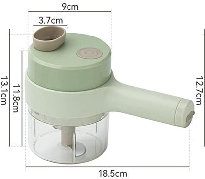 4-in-1 Electric Handheld Cooking Cutter Vegetable Cutter, Multifunction Food Chopper and Slicer for Garlic, Pepper, Chili, Onion, Celery, Ginger, and Meat with Cleaning Brush